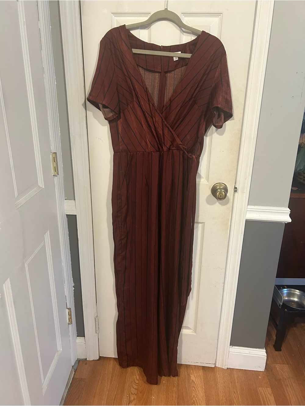 Women's Burgundy & Navy Wrap Jumpsuit